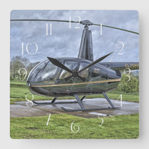 Robinson R44 Hubschrauber Quadratische Wanduhr