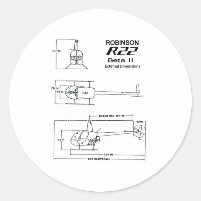 Robinson R-22 Runder Aufkleber (Vorderseite)
