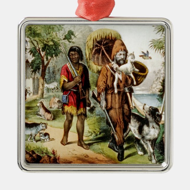 Robinson und sein Mann Freitag Silbernes Ornament (Vorne)