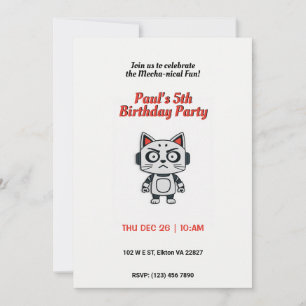 Robo Cat Birthday Party - Futuristischer Feline Fu Einladung