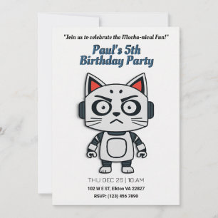 Robo Cat Birthday Party - Futuristischer Feline Fu Einladung