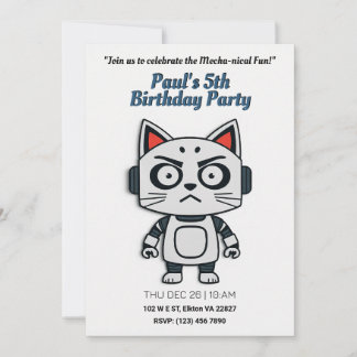Robo Cat Birthday Party - Futuristischer Feline Fu Einladung