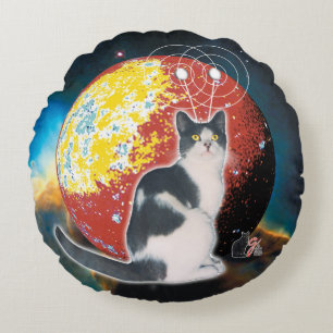 Robo-Katze-Hobo Rundes Kissen