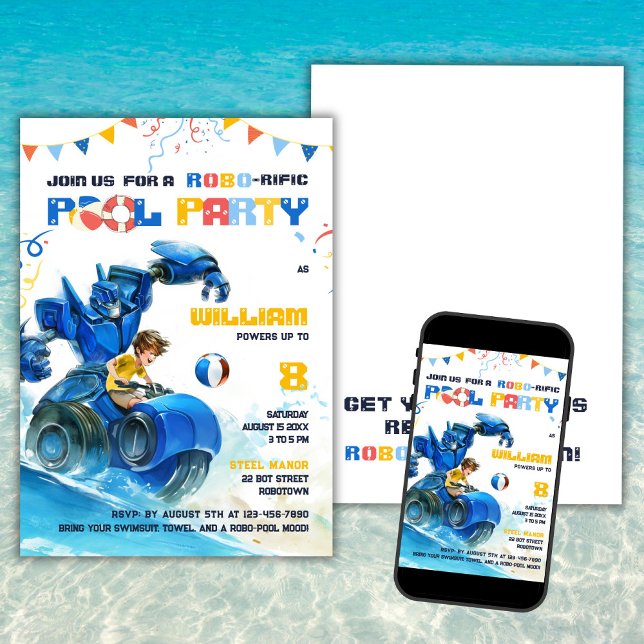 Robo Pool Party Anniversaire Invitation (Créateur téléchargé)