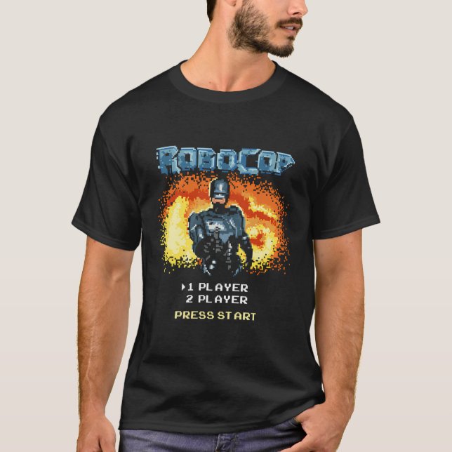 Robocop Video Game Start Menü Pixel Portrait T-Shirt (Vorderseite)