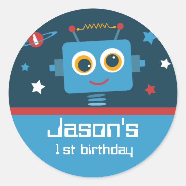 Robot 1. Geburtstag Custom Stickers (Vorderseite)