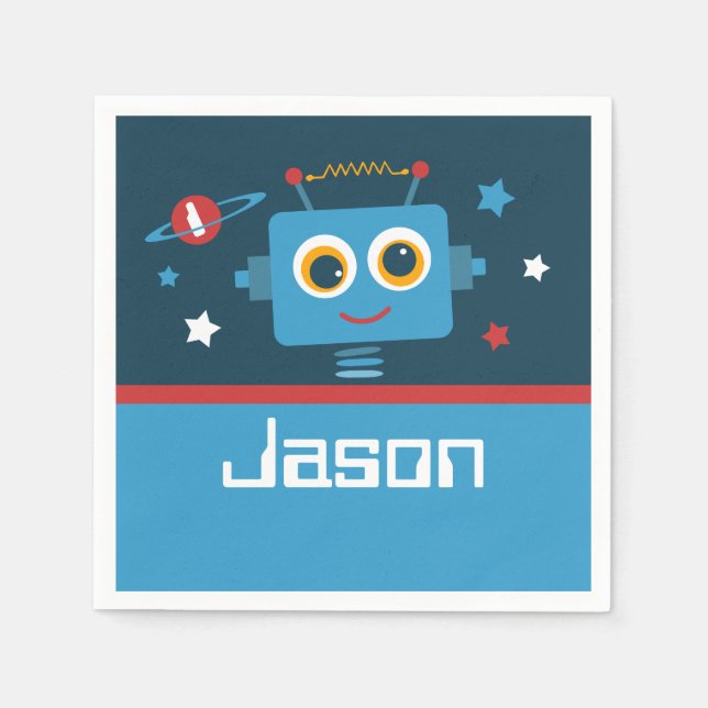 Robot 1. Geburtstag Serviette (Vorderseite)