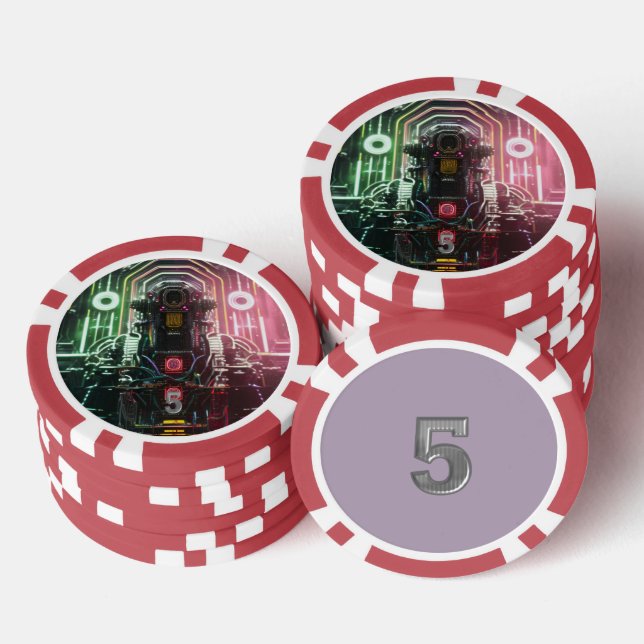 Robot-1-Rot-5-Streifen-Poker-Chip Pokerchips (Stapel)