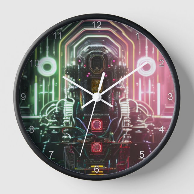 Robot 1 schwarze Wanduhr mit Zahlen (Vorderseite)