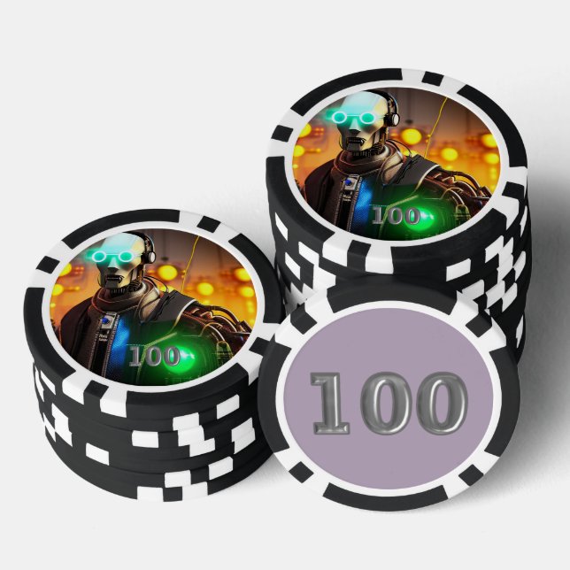 Robot 2 Black 100 Striped Poker Chip (Stapel)