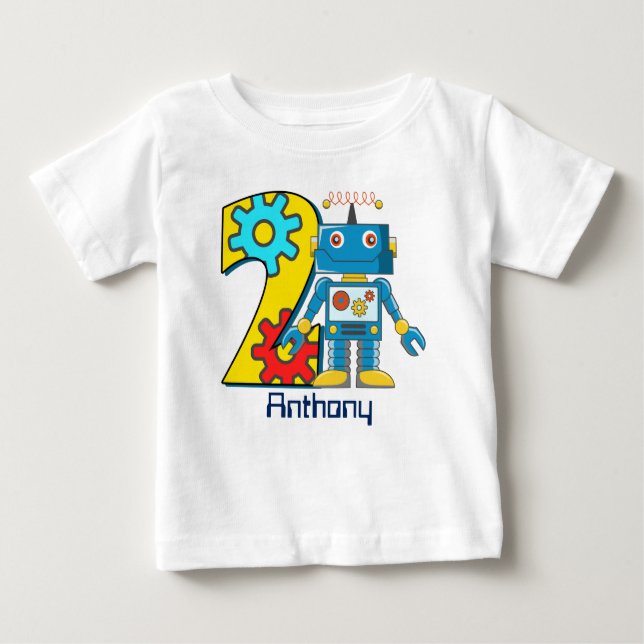 Robot 2. Geburtstag Custom Baby T-shirt (Vorderseite)