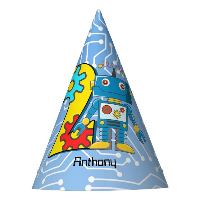 Robot 2. Geburtstag Custom Partyhütchen (Vorderseite)