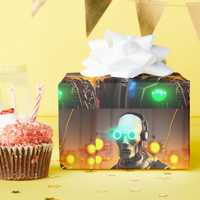 Robot-2-glänzendes Packpapier (Geburtstagsparty)