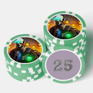 Robot-2-grüner 25-Streifen-Poker-Chip Pokerchips