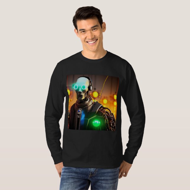 Robot 2 hommes manches longues noires T-shirt (Devant entier)
