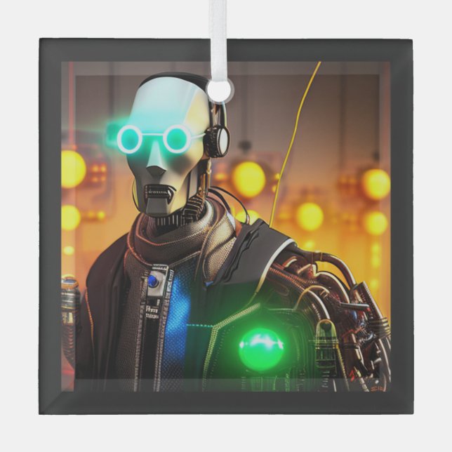 Robot 2 ornement en verre carré (Recto)