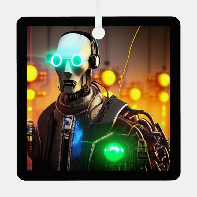 Robot-2-Quadratzer Ornament Aus Metall (Vorderseite)