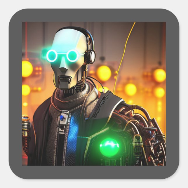 Robot-2-Quadratzer Quadratischer Aufkleber (Vorderseite)