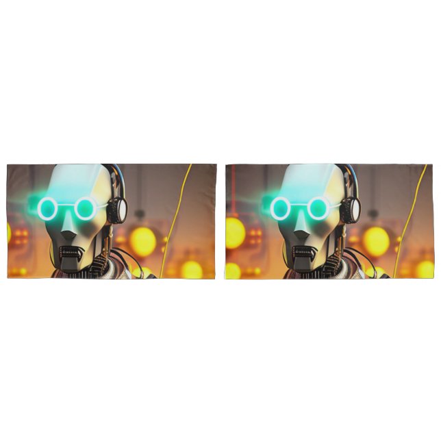 Robot 2 taies d'oreillers gris king (devant-Set)