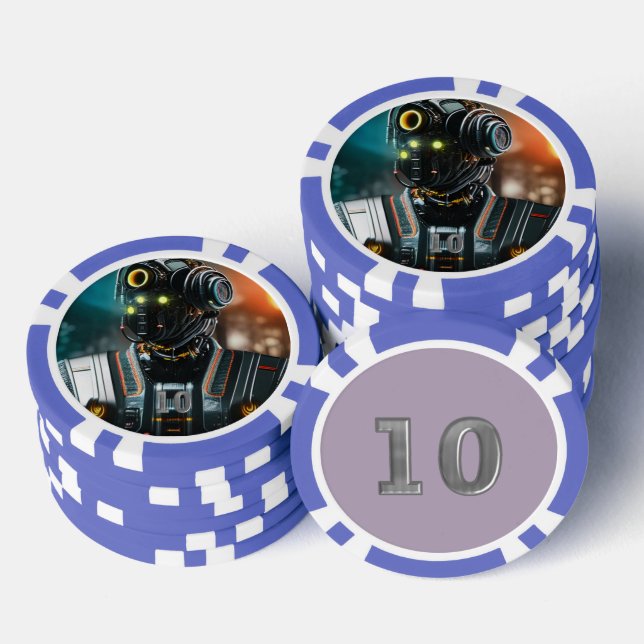 Robot 3 blauer 10-Streifen-Poker-Chip Pokerchips (Stapel)