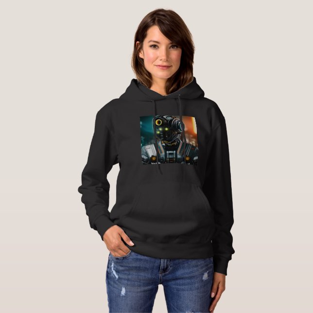Robot 3 Frauen schwarz gekleidetes Sweatshirt (Vorne ganz)