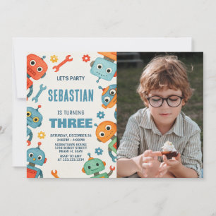 Robot 3. Geburtstag Einladung mit Foto