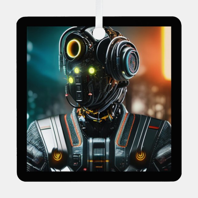 Robot 3 ornement en métal carré (Recto)