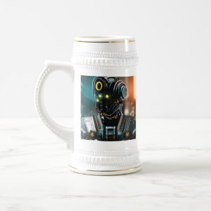 Robot-3-Weißstein-Goldtrimmung Bierglas