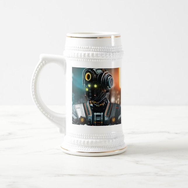 Robot-3-Weißstein-Goldtrimmung Bierglas (Links)
