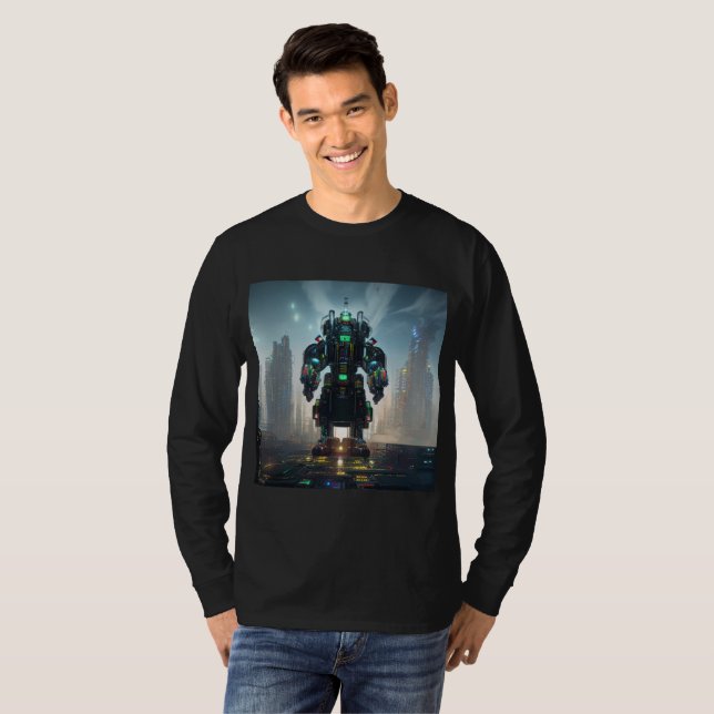 Robot 4 hommes manches longues noires T-shirt (Devant entier)