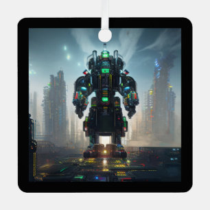 Robot 4 quadratischer Metallschmuck Ornament Aus Metall