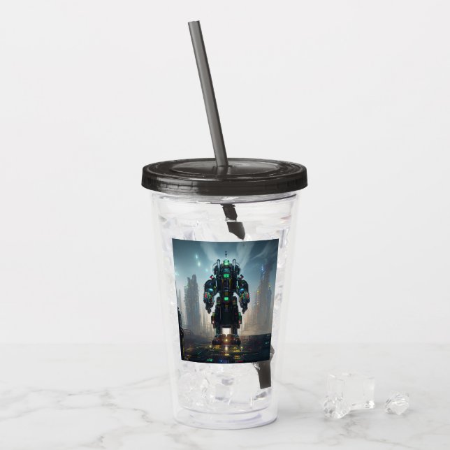 Robot 4 schwarzer Plexiglas Acryltrinkbecher (Vorderseite Ice)