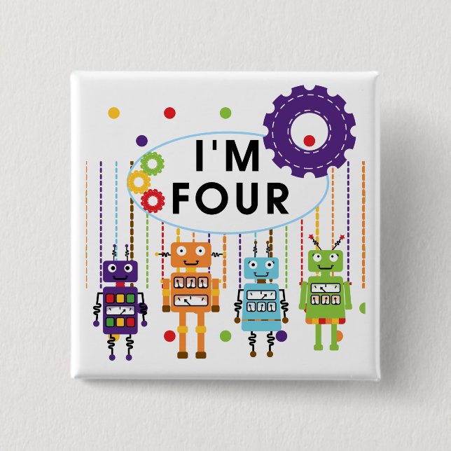 Robot 4th Birthday Tshirts und Geschenke Button (Vorderseite)
