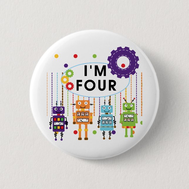 Robot 4th Birthday Tshirts und Geschenke Button (Vorderseite)