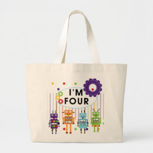 Robot 4th Birthday Tshirts und Geschenke Jumbo Stoffbeutel