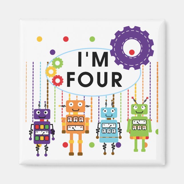 Robot 4th Birthday Tshirts und Geschenke Magnet (Vorne)