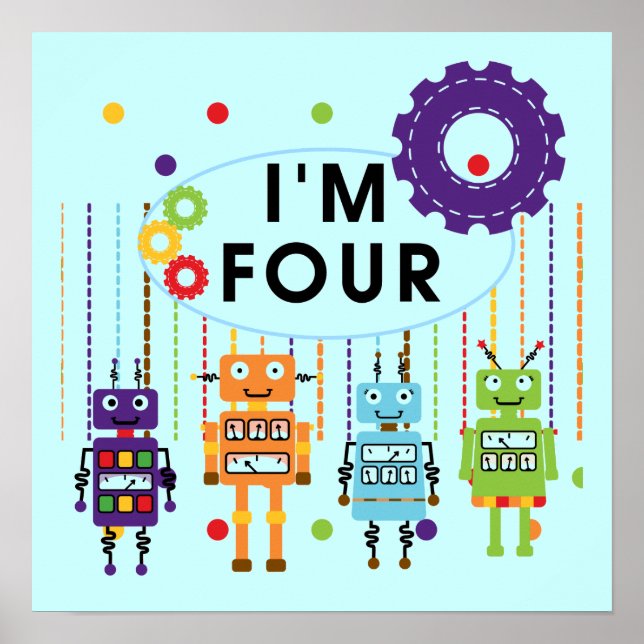 Robot 4th Birthday Tshirts und Geschenke Poster (Vorne)