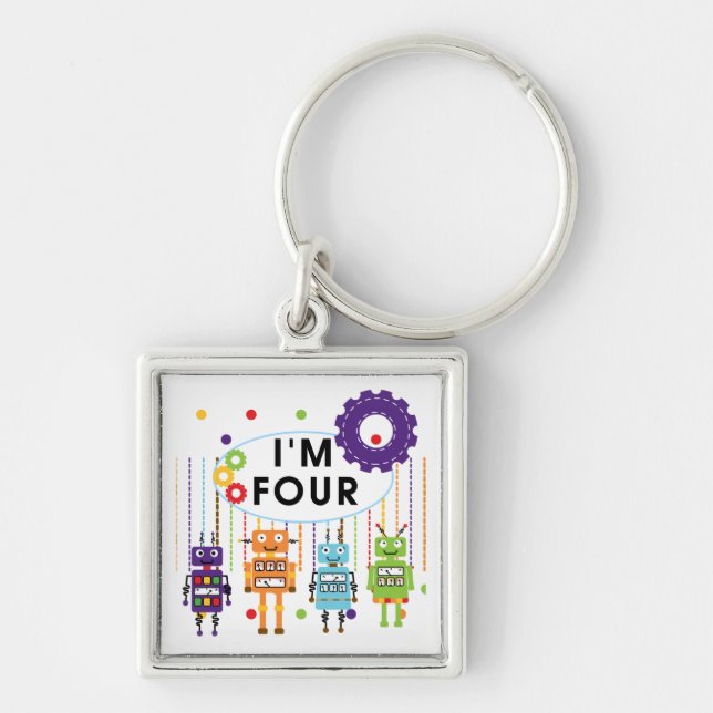 Robot 4th Birthday Tshirts und Geschenke Schlüsselanhänger (Vorne)