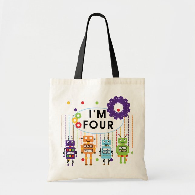 Robot 4th Birthday Tshirts und Geschenke Tragetasche (Vorne)