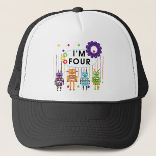 Robot 4th Birthday Tshirts und Geschenke Truckerkappe