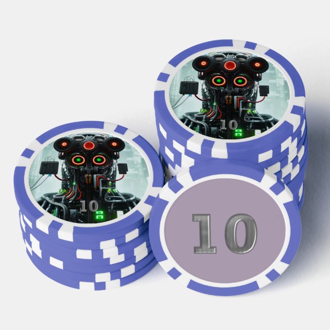 Robot 5 blauer 10-Streifen-Poker-Chip Pokerchips (Stapel)