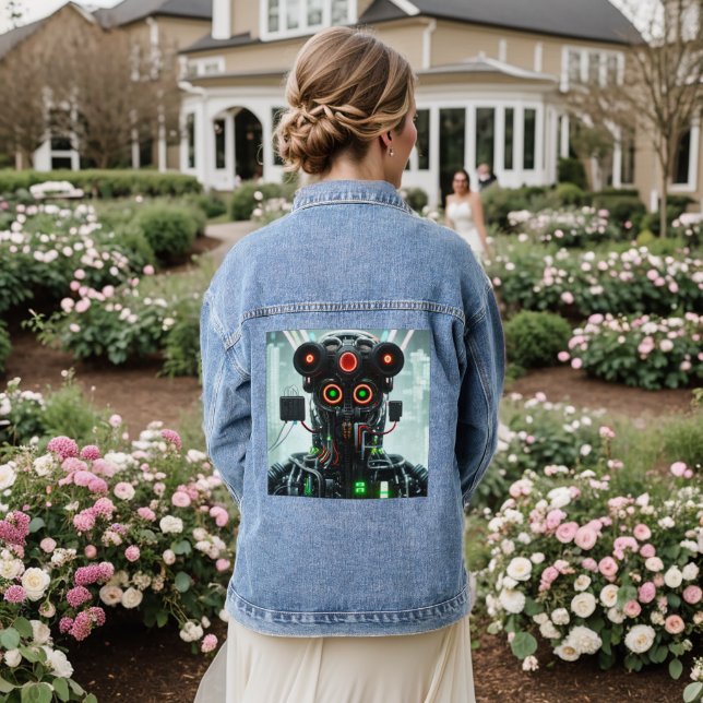 Robot 5 Damen-Denim-Jacke Jeansjacke (Hochzeit Rückseite)