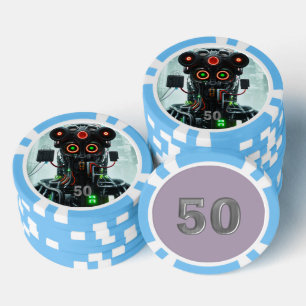 Robot 5 hellblau 50 gestreifter Poker-Chip Pokerchips