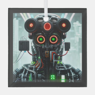 Robot 5 quadratischer Glasornament Ornament Aus Glas