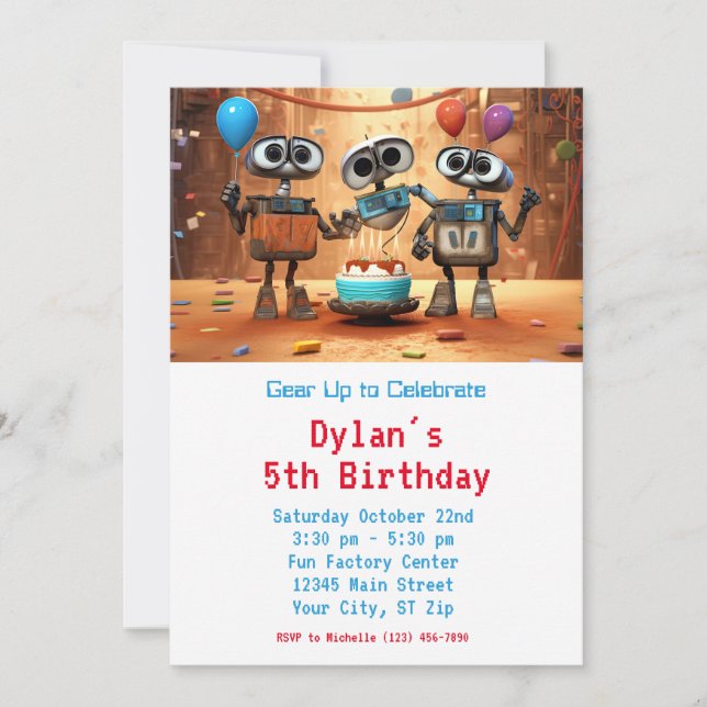 Robot Anniversaire Invitations Téléchargement numé (Devant)
