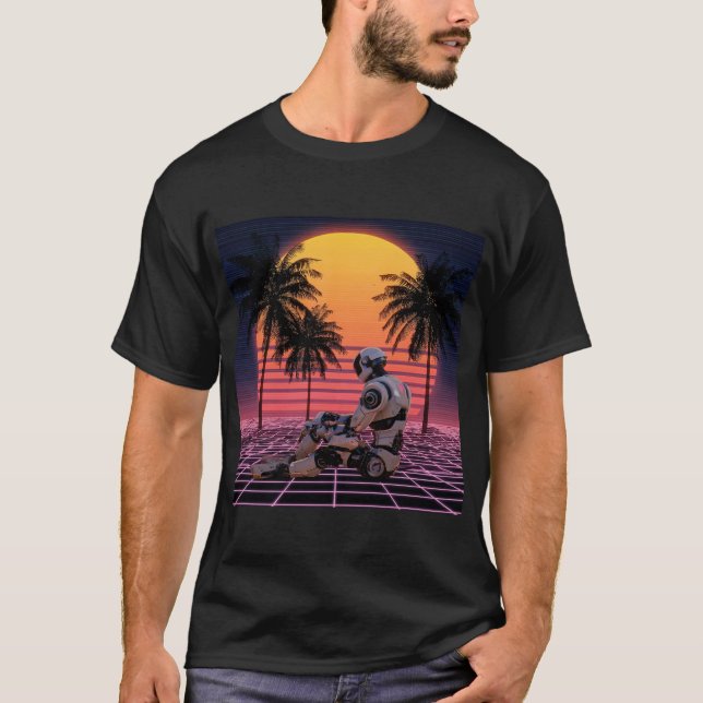Robot at Rest in Neon Paradise T-Shirt (Vorderseite)