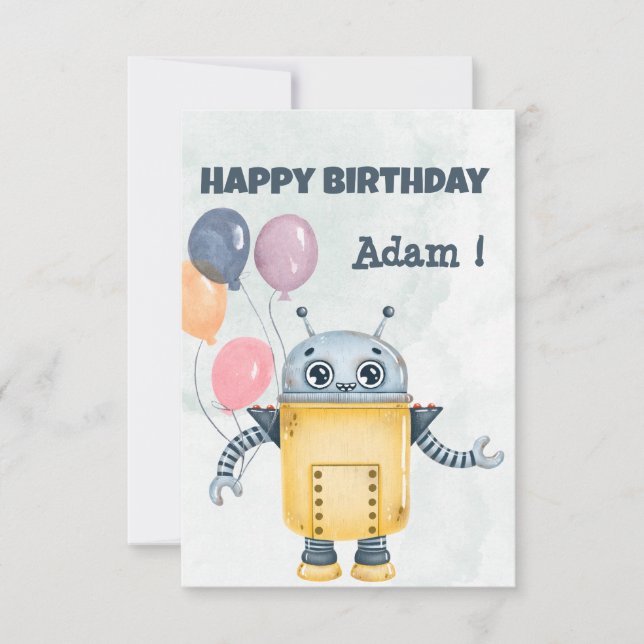 Robot avec ballons Bonne carte de voeux d'annivers (Devant)