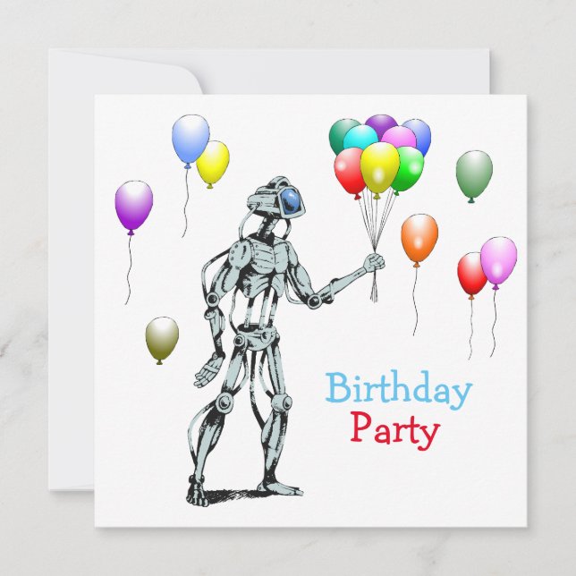 Robot avec ballons Invitation d'anniversaire (Devant)