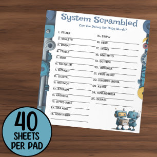 Robot Baby Shower Word Scramble Activity Pad Notizblock