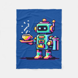Robot Barista - Pixel Art Coffee Lover Design Fleecedecke